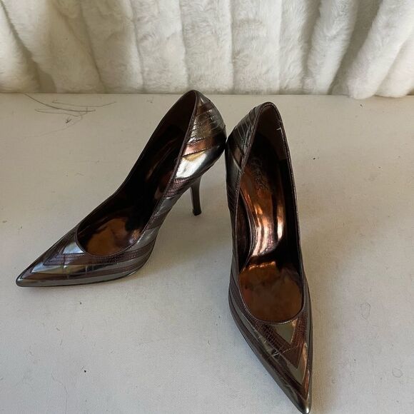 Carlos Santana Casino metallic pewter and bronze stiletto heels pointed toe SZ9M - Picture 5 of 9